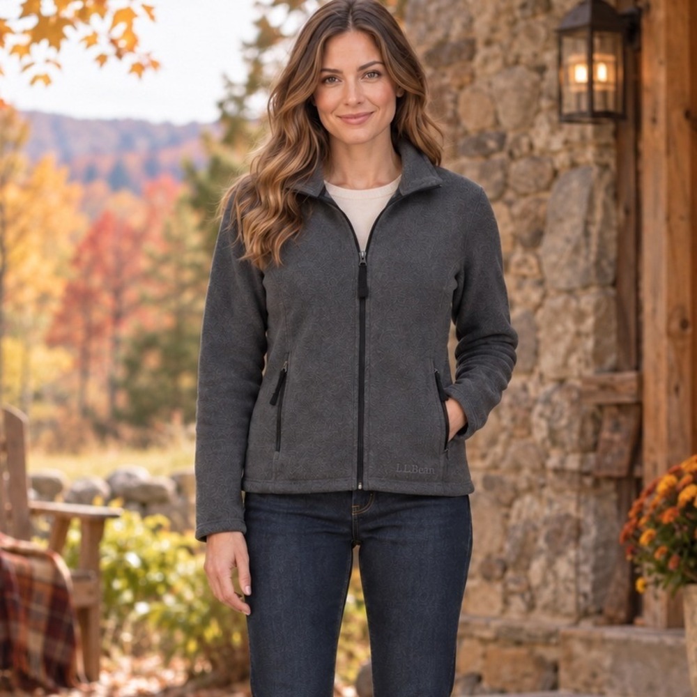 LL Bean Fleece Jacket Gray Polartec Full Zip Mock Neck Gorpcore Granola Girl S